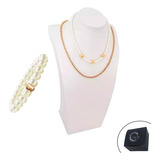 Kit Colar Corrente Semijoia Choker Pérolas+ Pulseira Brinde