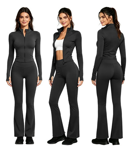 Conjunto Ropa Deportiva Mujer Manga Larga Leggings Quick Dry