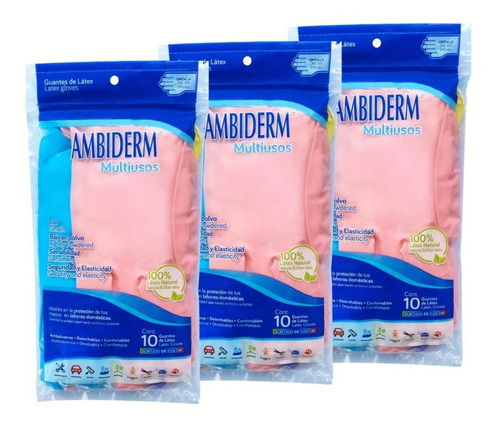 Guante Multiusos Ambiderm Latex Pack 10 Bolsas C/10 Guantes