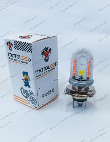 Bombillo Led H4 Moto Corriente Directa Luz Blanca + Federal