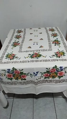 Toalha De Mesa Linho Estampado Floral C/ 12 Guardanapos 