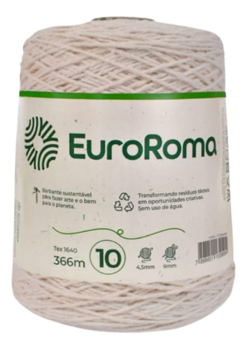 Barbante Cru 600g Euroroma Crochê Escolha Número 4,6,8,10