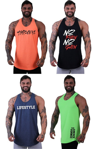 Kit 4 Regatas Longline Masculinas Cavada Oversized Estampada
