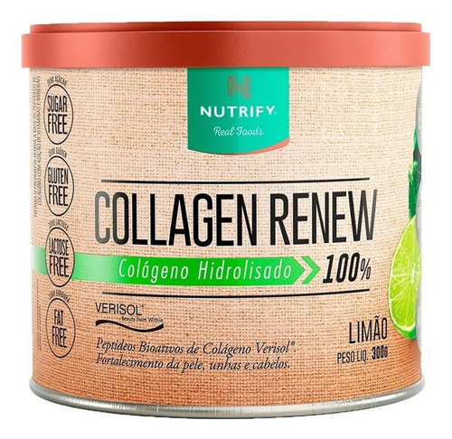 Suplemento Em Pó Nutrify Collagen Renew Colágeno Sabor Limão Em Pote De 300ml