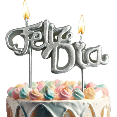 Vela Pastel Feliz Cumpleaños Feliz Día Fiesta Plateada