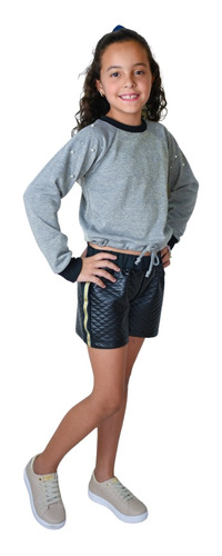 Conj Inverno Feminino Infantil Menina Blusa Shorts Kids 4-10