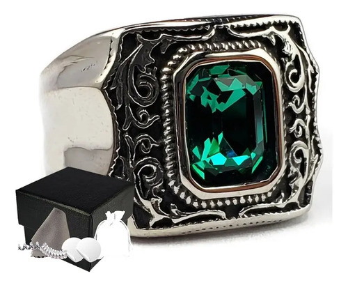 Combo Anillo De Lujo Elegante Verde Acero Inoxidable Unisex