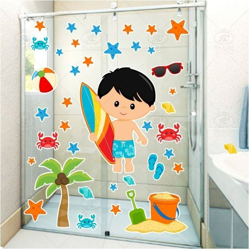 Adesivo Infantil Para Box De Banheiro Menino Praia - Moreno