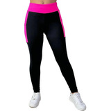 Legging Feminina Cor Preta Com Bolso Rosa Porta Celular