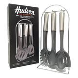 Set 6 Utensillos De Nylon Mango Acero Con Soporte Hudson 