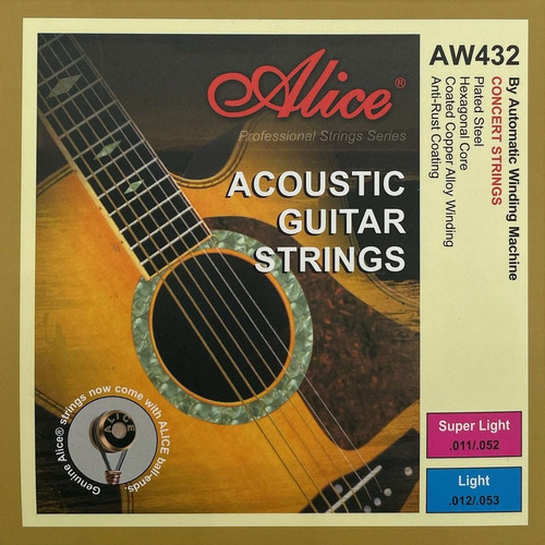 Cuerdas Guitarra Acustica Alice Set 6 Cuerdas 12-53 Cobre