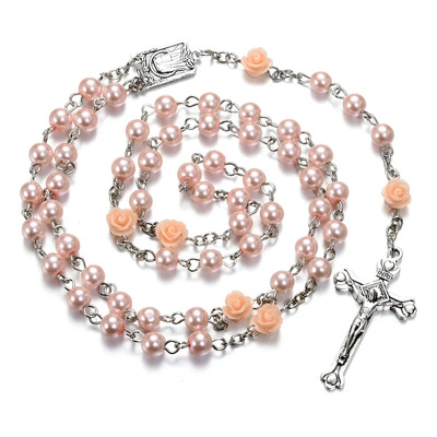 Rosario De Perlas Católicas Collar Medalla De Lourdes Y Cruz Color Rosa | MercadoLibre