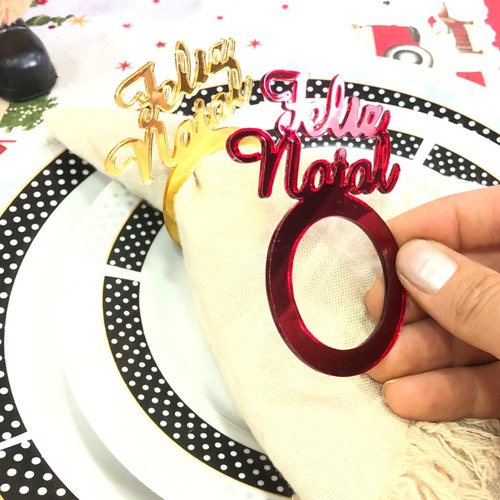 12 Porta Guardanapo Anel Feliz Natal Mesa Posta Decoração