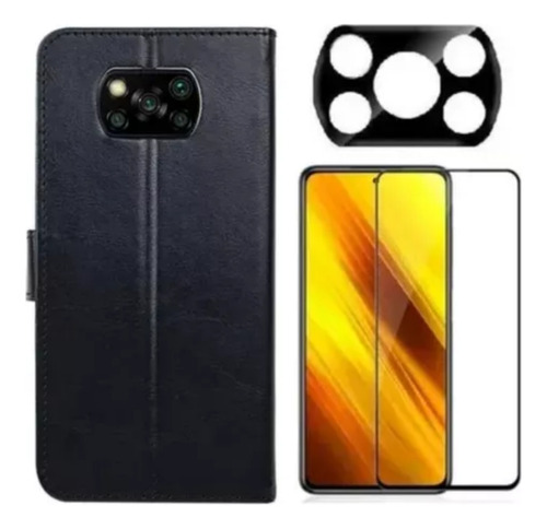 Capa Carteira + Pelí 3d + Pel Câm Para Xiaomi Poco X3 X3pro