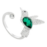 Anillo Colibrí Verde Ajustable 100% Plata Fina 925 Zirconia