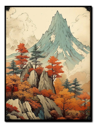 #1615 - Cuadro Decorativo Vintage Japón Montaña Retro Poster
