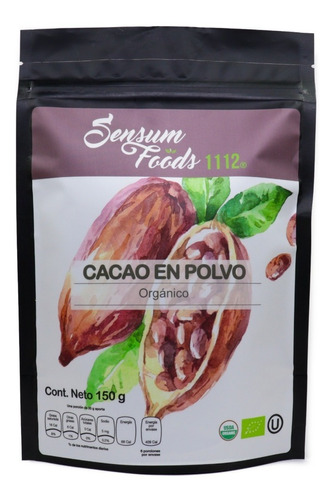 Cacao En Polvo Orgánico 150g Natural Sensum Foods Usda 