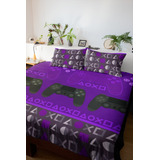 Lençol De Casal Vídeo Game Roxo Decoração Top Quarto Gamer