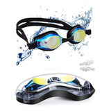 Lentes + Tapones De Natación Espejado Antifog Uv Y Antifuga 