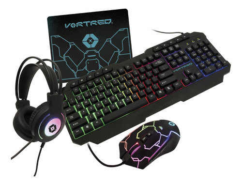 Kit Gamer Vortred V-930655 Teclado Mouse Audifonos Mouse Pad