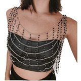 Pechera Bodychain Con Perlas Negras