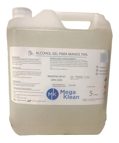 Alcohol Gel 5 Litros Mega Klean 70%