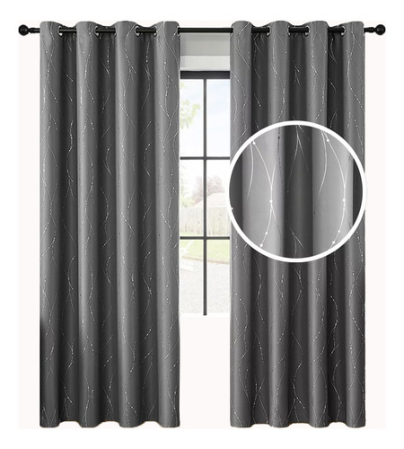 Cortina Opaca Gris Con Franja Plateada 132x213 2 Uds