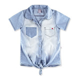 Camisa Jeans Infantil Menina Hering Kids Manga Curta  