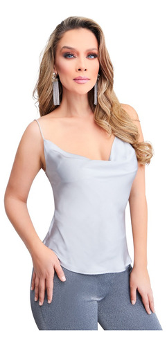 Blusa Satín Plata Con Tirantes De Brillos 905-47