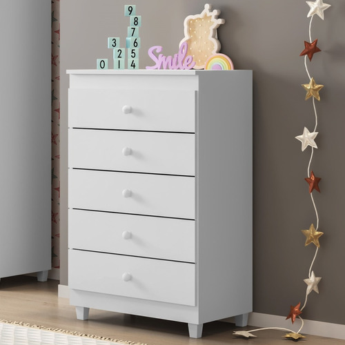 Cômoda Para Quarto Infantil 5 Gavetas Branco