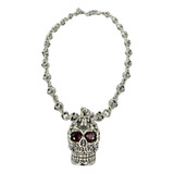 Cadena De Calaveras De Plata 925 Con Dije Y Zirconias Rojas