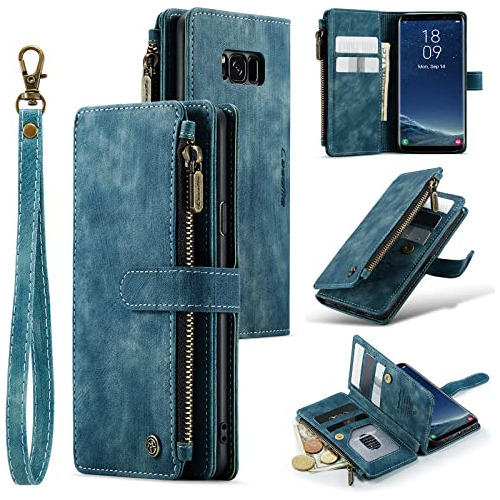 Funda Cartera Para Samsung Galaxy S8 Plus Vintage Azul Hymad