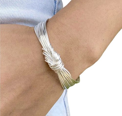 Pulsera De Nudo De Plata Esterlina, Brazalete Ajustable...