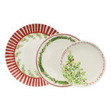 Conjunto 24 Pratos Natal Oxford Porcelana 