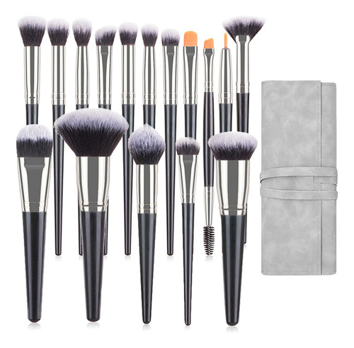 Set De Brochas Maquillaje Profesional 16pc+bolsa(negro Dorad