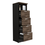 Archivador Home Office 4 Cajones + Repisa Rta Wengue Coñac Color Negro-coñac