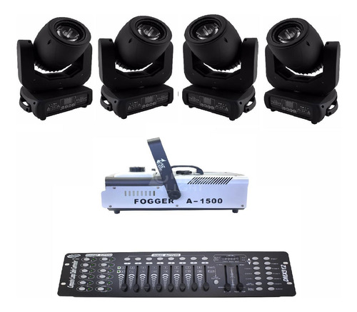 Kit 4 Moving Spot Led 150w + Dmx 512 + Maquina De Fumaça