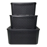 Kit 3 Caixas Organizadoras Rattan Multi Pequena Media Grande