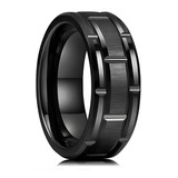 Anillo Negro Muescas Acero Inoxidable Hombre Y Mujer