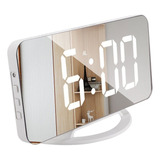 Reloj Despertador Led Espejo Snooze Portatil Color Blanco