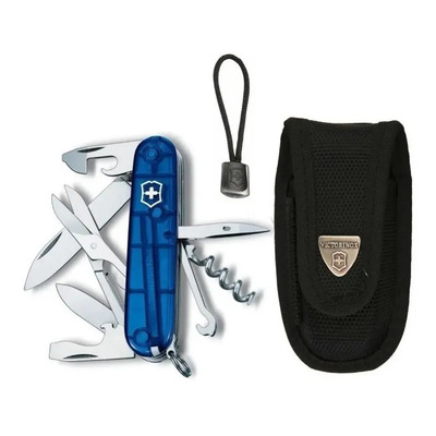Navaja Climber Victorinox 1.3703.T2kit con Funda y Cordón Negro color Azul traslucido | Meses sin interés
