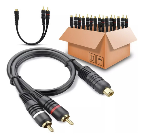 100pcs Cabo Som Y 2 Rca Macho 1 Rca Fêmea Dourado 20cm Kit Com 100 Unidades + Nota Fiscal  