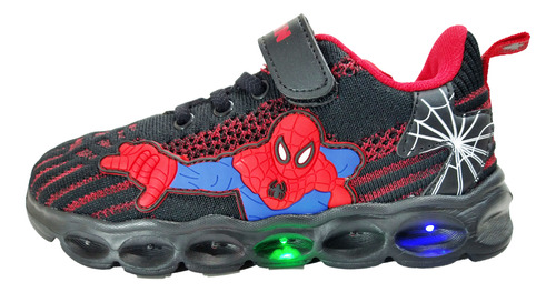 Zapatilla Marvel Hombre Araña Spiderman Luz Led Abrojo 02604