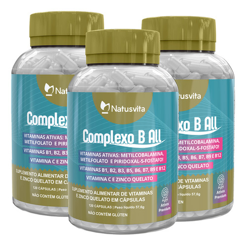 Kit 360cáps Complexo B - B1 B2 B3 B5 B6 B7 B9 B12 Vit Ativas