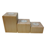 3 Porta Velas De Madera Tea Light, Incluye Velas.