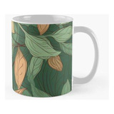 Taza X4 Hojas De Arbol Verde Y Naranja Calidad Premium