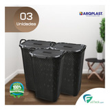 Kit 3 Cesto Rattan Preto Com Tampa Basculada Arqplast