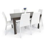 Set Comedor Napoli 6 Puestos En Cuero Sintético Color Negro/blanco