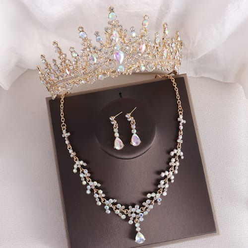 Set De Corona Tiara Gargantilla Aretes Boda Xv Años Reina