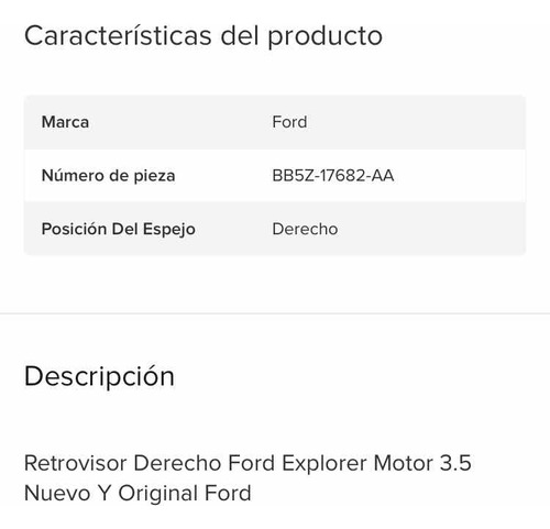 Retrovisor Derecho Ford Explorer Motor 3.5 Xlt 2012 Original Foto 6